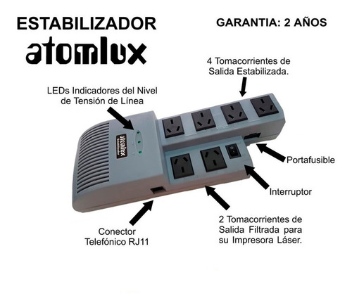 Estabilizador Atomlux R1000@ Va 6 Salidas 220v Local Factura