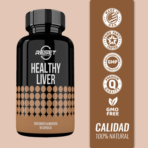 Reset Nutrition Healthy Liver 90 Cápsulas Suplemento Alimenticio para Desintoxicación Hepática, Protección del Hígado, y Salud Digestiva