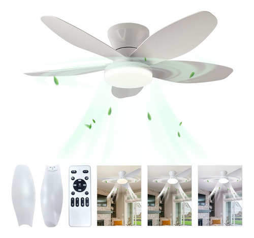 Lampara Ventilador De 42 Blanco 5 Aspas De Techo