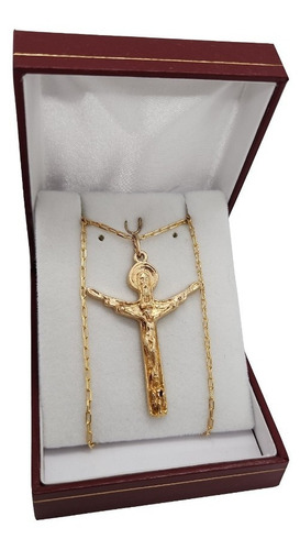 Importante Cristo Doble Con Cadena 70 Cm Enchapado Oro18kt