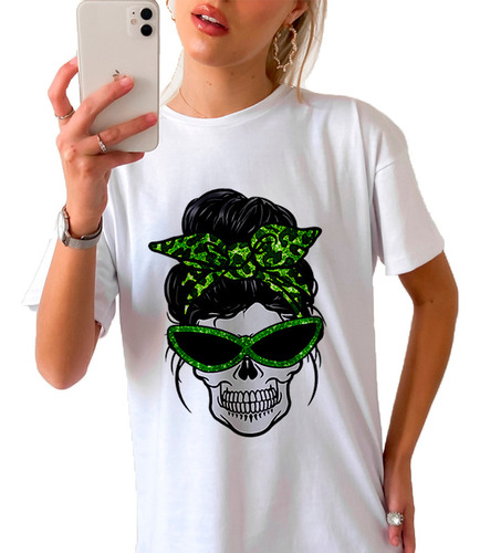 Remera Dama Mujer Moda Hipichic Cara Calavera Moño Mom #05