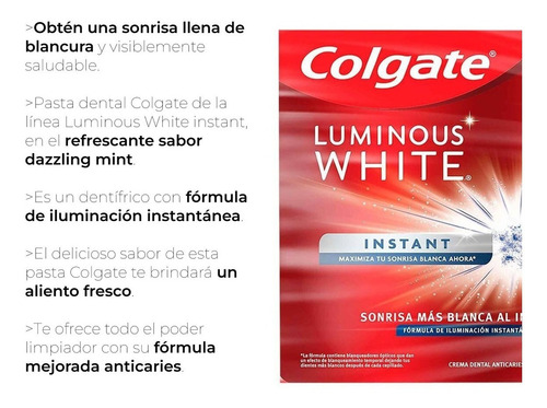 Pasta De Dientes Colgate Luminous White 4 Pzas De 75 Ml C/u