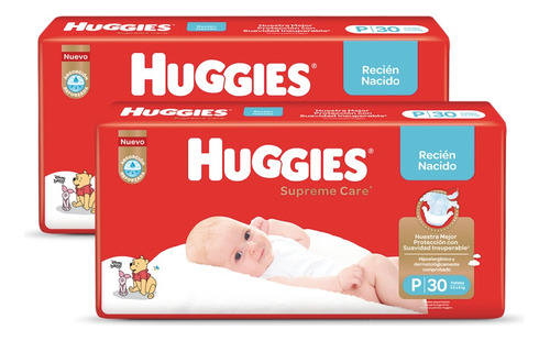 Pañales Huggies Supreme Care Megapack P 30 Un Pack X 2 Género Sin Género Tamaño Pequeño (p)