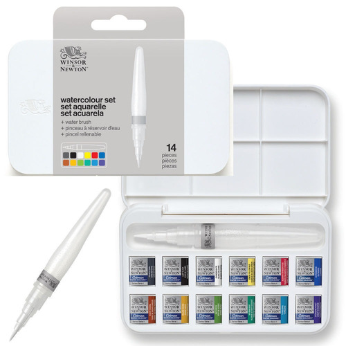 Set Acuarelas Cotman Winsor & Newton 12 Past + Waterbrush 