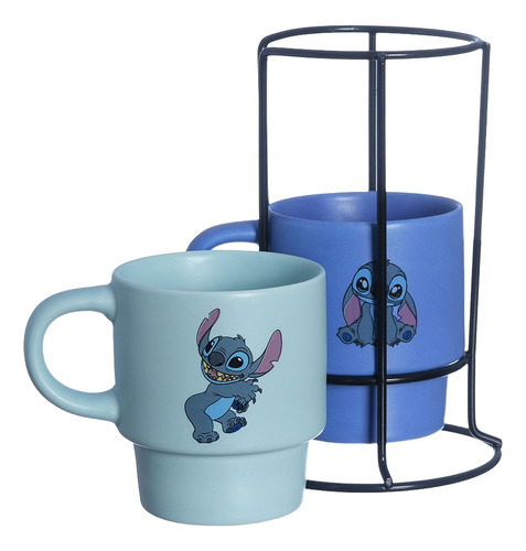 Kit Xícara Empilhável Stitch Disney Café Chá Zona Criativa Cor Azul Lilo e Stitch
