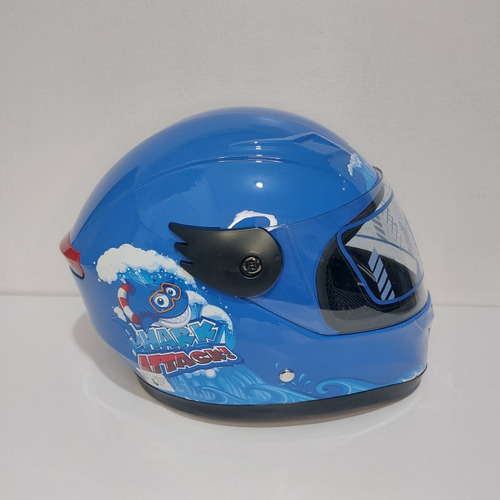 Casco Cerrado Infantil Azul Tiburón Con Luz Led Trasera