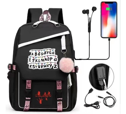 Mochila Con Puerto De Carga Usb-stranger Things 2022