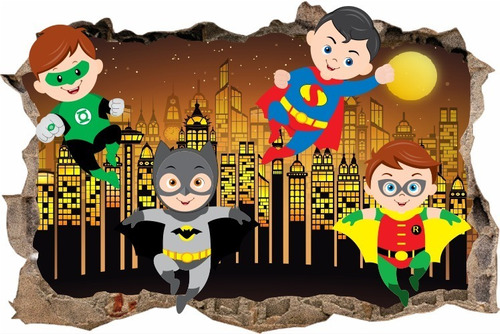 Vinilos Efecto Hueco 3d Superheroes Bebes - Cali -1.50m X 1m