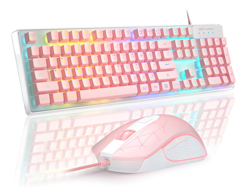 Combo Teclado Y Mouse Retroiluminado (104 Teclas) Rosado