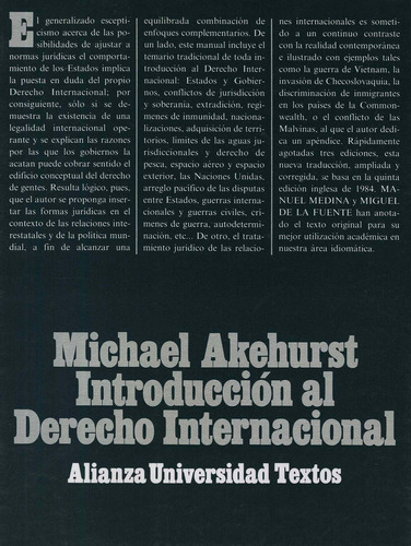 Introducción Al Derecho Internacional, De Michael Akehurst. Editorial Alianza, Edición 1 En Español, 1981