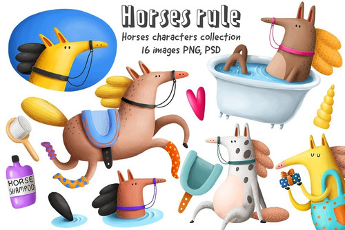 Kit De Imágenes Digitales Caballos Cartoon Horses