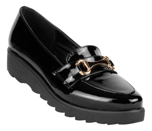 Zapato Mujer Mocasín Casual Cuña Negro Stfashion 00304101