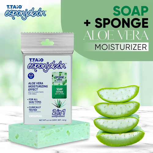 T.taio Esponjabón De Aloe Vera - Exfoliante Suave - Limpieza