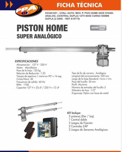 Kit De Pistones Ppa Super Con Traba D Piso Y 10 Mt Cable
