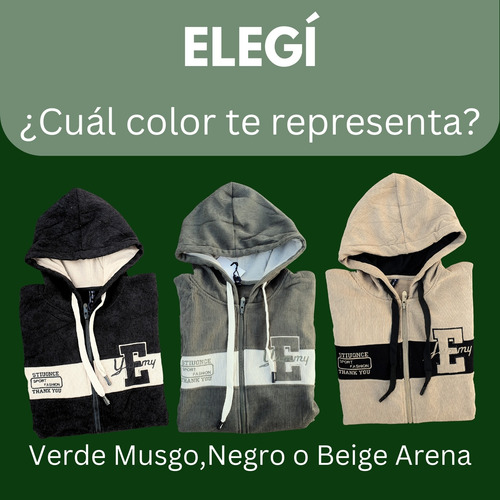 Campera Corderoy Con Capucha Bolsillo Cierre Universitaria
