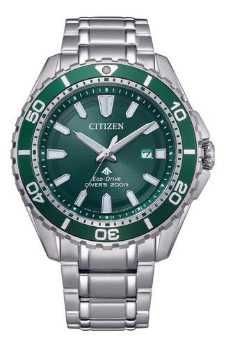 Citizen Promaster Green Dial Dive Marine Bn0199-53x Color de la correa Plata Color del bisel Plata Color del fondo Verde