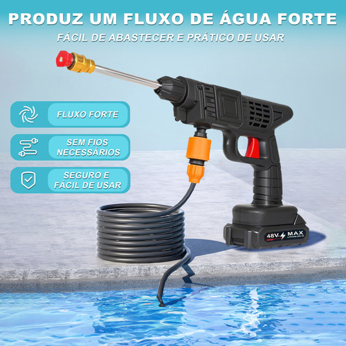 Pistola Da Água Lavadora Portátil Alta Pressão Sem Fio Recarregável Com 2 Baterias, Kit Completo Com Sabão, Mangueira E Bicos Ideal Para Carros, Motos, Jardim E Limpeza Externa