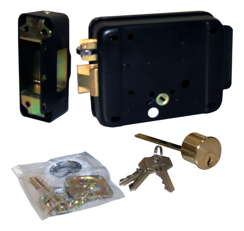 Chapa Eléctrica J R Con Botón De Alta Seguridad Y Su Fuente Color Negro