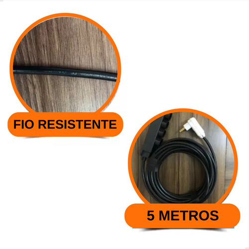 Regua De 5 Tomadas 20 Amperes - Extensão Eletrica Fio Grosso Cor Preto