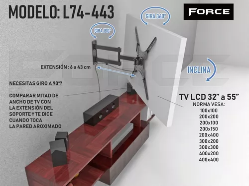 Soporte Tv Lcd Led Giro 23 A 50 Pulgadas Extension 43cm 30kg