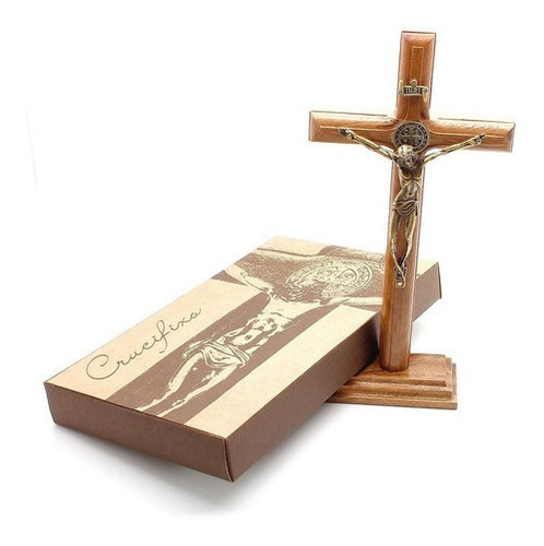 Imagem 2 de 5 de Crucifixo Com Medalha São Bento Para Parede Ou Mesa - 20cm