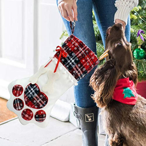 2 Calcetín De Navidad Con Pata De Perro,decoracion Navideñas