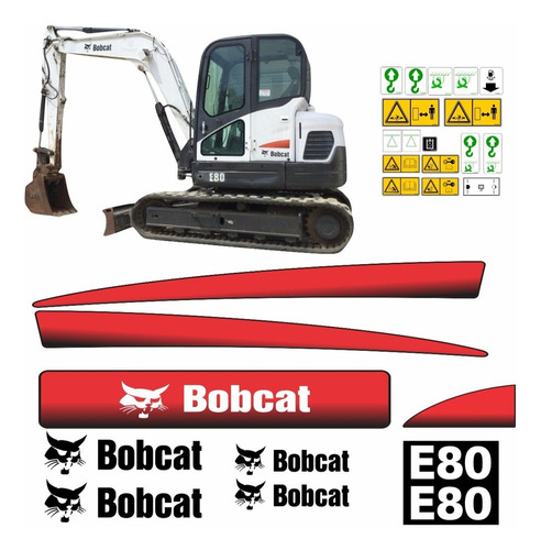 Kit Adesivo Faixa Mini Escavadeira Bobcat E80 Etiquetas Cor ADESIVO MINI ESCAVADEIRA BOBCAT E80