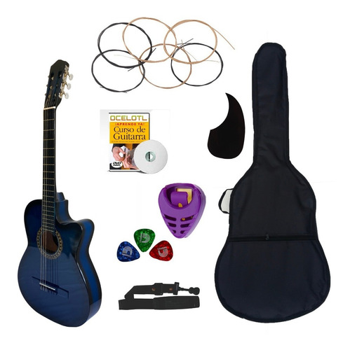 Guitarra Acústica Curva Ocelotl Paquete Básico De Accesorios Color Azul sombra Orientación de la mano Derecha