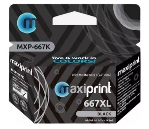 Cartucho Hp 667 Negro Compatible Maxiprint  1275, 2374