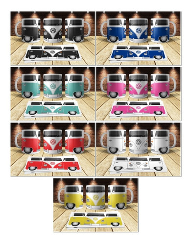 7 Plantillas Sublimar Tazas Combi Png + Mockup