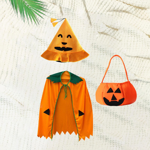 Conjunto De Capa, Sombrero Y Bolso De Calabaza De Halloween,