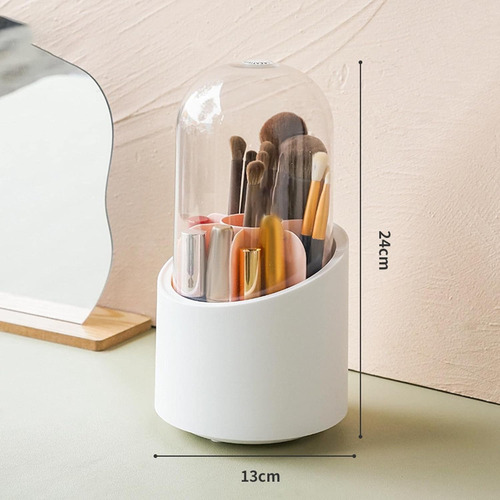Organizador De Maquillaje Brochas Giratorio Con Tapa