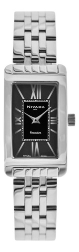 Reloj Nivada Executive Dama Caratula Negra Cuadrado Acero Color del fondo Negro