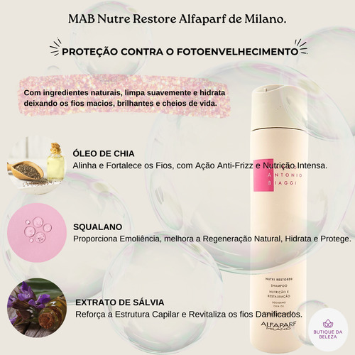 Shampoo Profissional Mab Nutri Restore 300ml -brilho Maciez