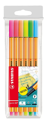 Caneta Stabilo Point 88 Neon Com 6 Cores 0.4mm