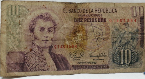 10 Pesos Oro Edicion 1980 Billete Legitimo 