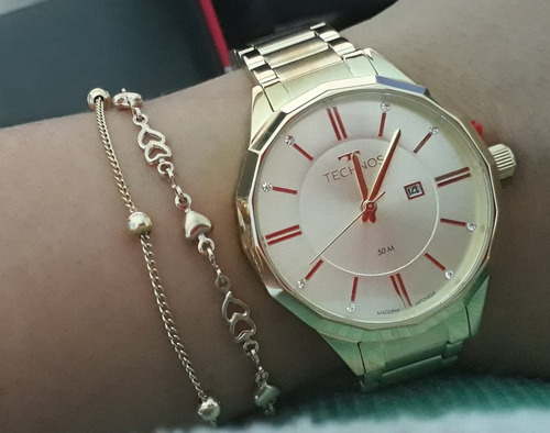 Relógio Technos Feminino Trend Dourado Cristais 2015ccl/4x