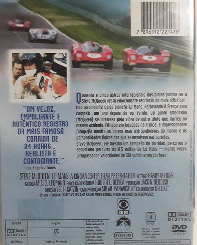 Dvd As 24 Horas De Le Mans ( Steeve Mcqueen ) Sem Ricos (Usado)