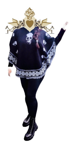 Poncho - Jorongo Estilo Gótico Diseño De Cráneos Calaveras