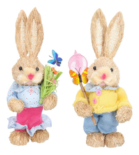 2 Uds. Estatuillas De De Pie Animal Paja Pascua Conejo B