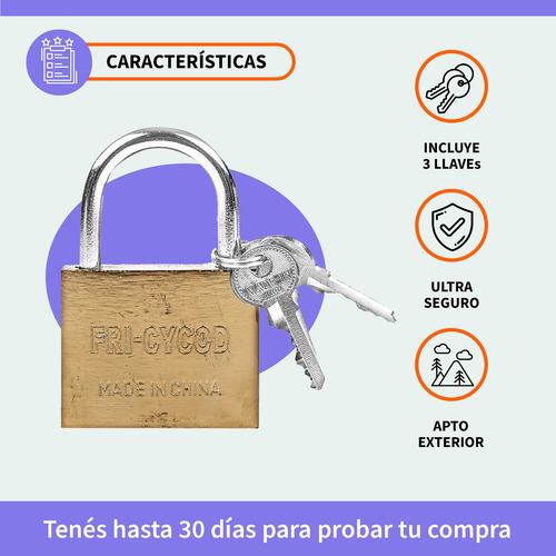 Candado Dorado Lockers 20 Mm Cofres Valijas 3 Llaves Dorado
