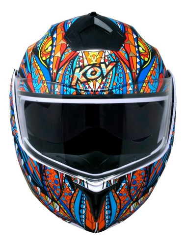 Imagen 4 de 7 de Casco Para Moto Abatible Kov Stealth Alebrije Azul Dot