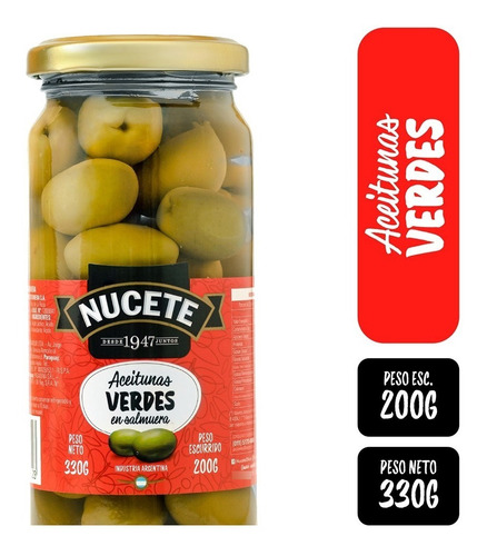 Aceitunas Verdes Enteras 5 Nucete Frasco 330 Gr