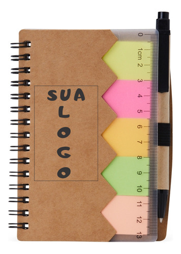 15 Blocos De Anotações Eco- Personalizado Com Caneta E Régua Ocre