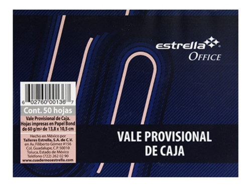 Vale Estrella Provisional Estrella 136 Caja 50 Hojas /v