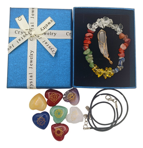 Juego 7 Chakras Chacras Collar - Pulsera - 7 Corazones- Bio