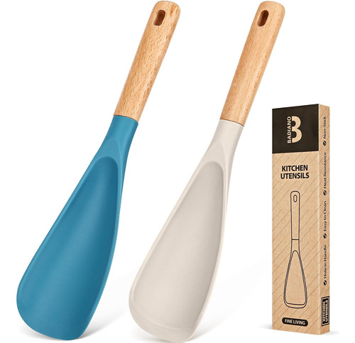 Cuchara Antideslizante De Silicona Mate - Mango Madera Caqui