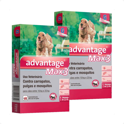 2 Advantage Max 3 Cães 10 A 25kg - 1 Pipeta Envio Imediato