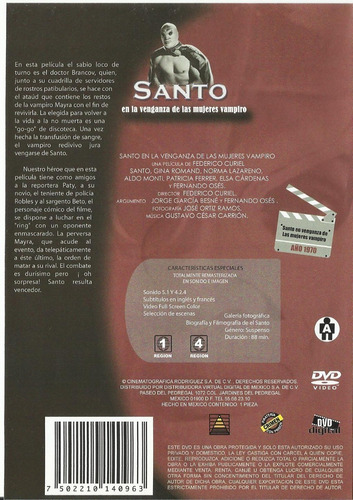 Santo En La Venganza De Las Mujeres Vampiro Dvd Película