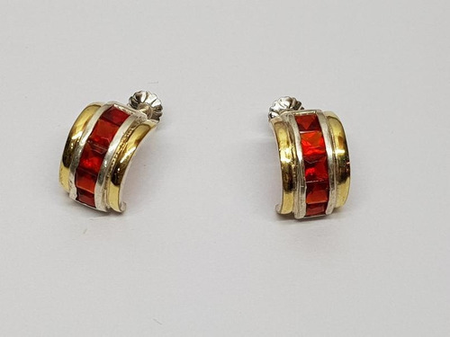 Imagen 4 de 6 de Aros Plata Y Oro Con Piedras Rojas